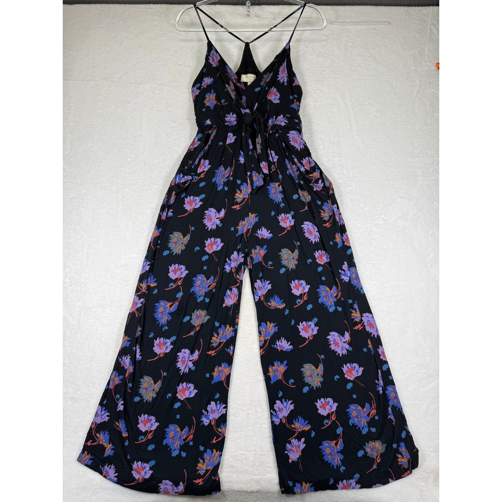 Moulinette Soeurs Anthropologie Black Floral Wide Leg Tie Front Jumpsuit XS